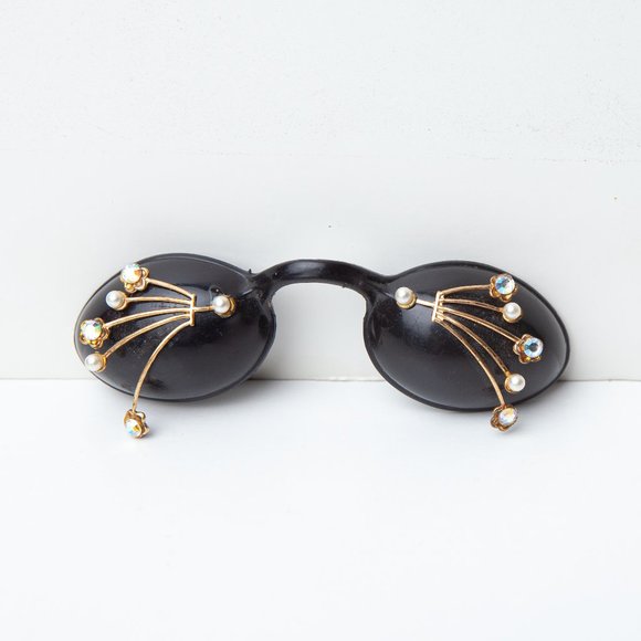 Vintage Fancy Sunbathing Goggles Faux Pearls Rhinestones Eye Mask Cups Tanning - Picture 3 of 10